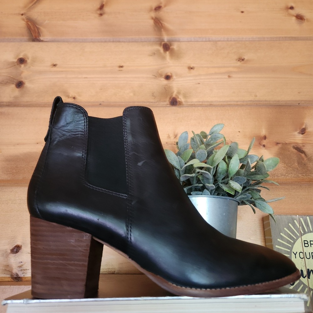 Madewell Regan Black Stretch Leather Block Heel Boot Pull-On Ankle Booties Sz 10 - Picture 4 of 11